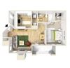 1-bedroom/1-bathroom floor plan layout with 790 square feet at Renaissance at Galleria apartments for rent in Hoover, AL